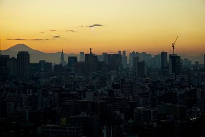 View of city at sunset