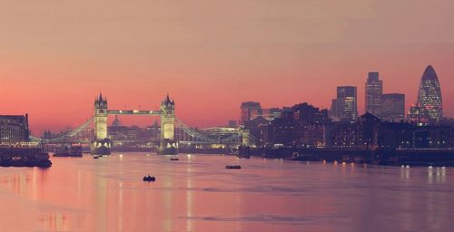 City skyline at sunset