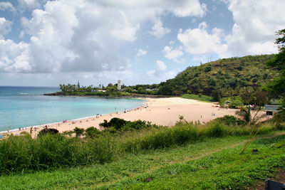 Scenic view of beach against sky