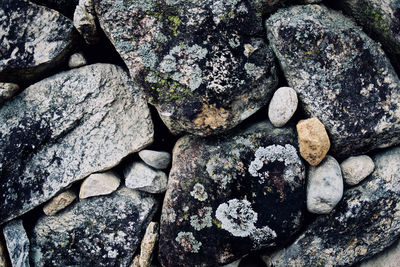 High angle view of stones on rock