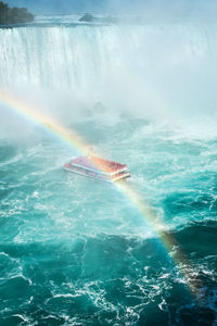 Aerial view of people in boat at niagara falls