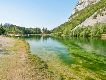 Scenic view of lake against clear sky