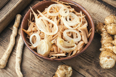 High angle view of food on table