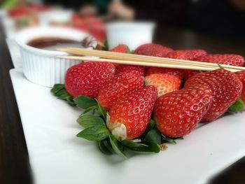 Close-up of strawberries in plate