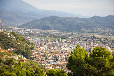 High angle view of townscape against sky