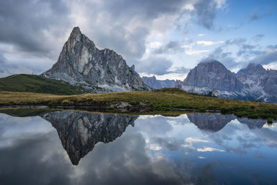 Reflection of mountain range in lake