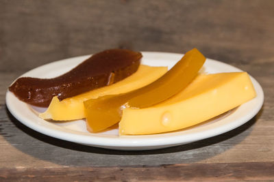 Close-up of dessert in plate on table