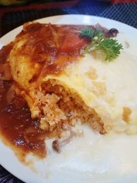 High angle view of meal served in plate