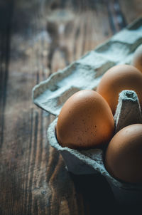 High angle view of eggs on table