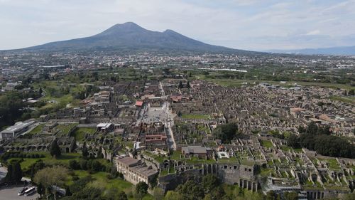 High angle view of townscape against sky