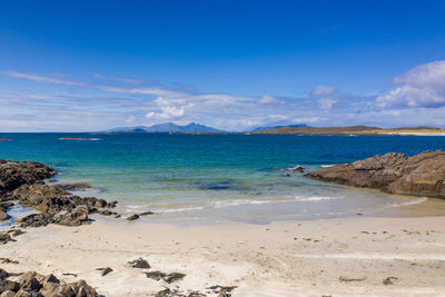 Scenic view of sea against blue sky