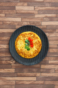 High angle view of breakfast on table