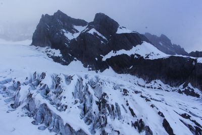 Scenic view of snow covered mountains against sky