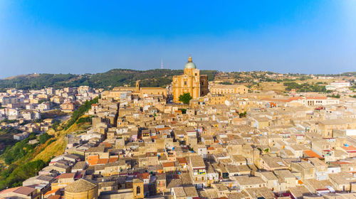 High angle view of townscape against sky