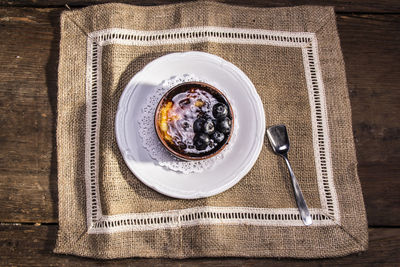 High angle view of breakfast in plate on table