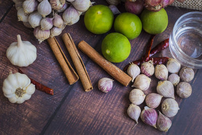 High angle view of fruits in container on table