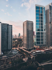 High angle view of buildings against sky