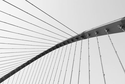 Low angle view of suspension bridge against clear sky