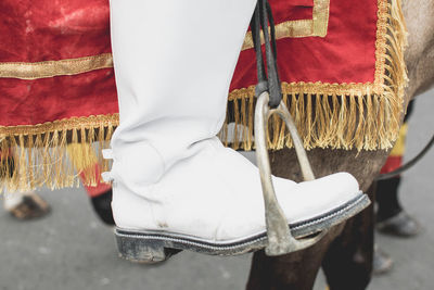 Low section of man wearing shoes standing outdoors