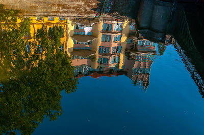 High angle view of old building by lake