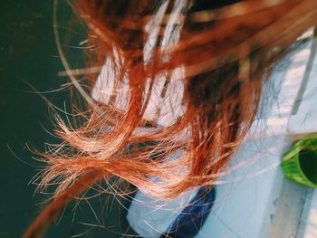 Close-up of red human hair