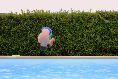 Boy jumping in swimming pool