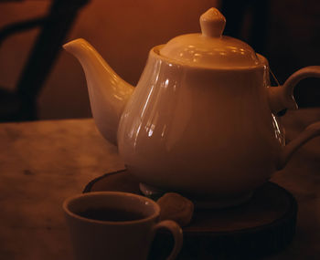 Close-up of tea cup on table