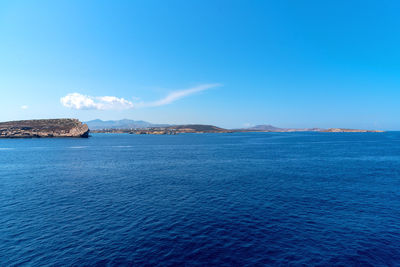 Scenic view of sea against clear blue sky