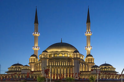Taksim mosque front view at night.
