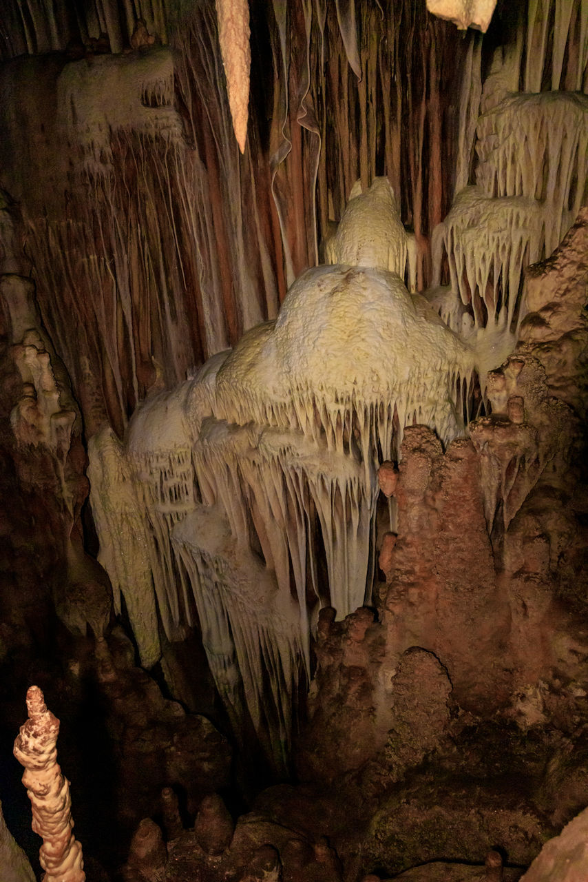 stalagmite, speleothem, stalactite, cave, rock, geology, rock formation, caving, indoors, nature, beauty in nature, no people, physical geography, discovery, limestone, travel destinations, pattern