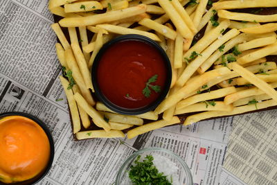 High angle view of food on table