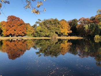 Reflection of trees in lake against sky during autumn