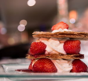 Close-up of strawberry dessert in plate