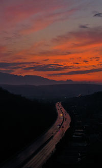 High angle view of road against sky during sunset