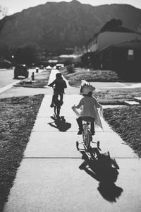 People riding bicycle on mountain