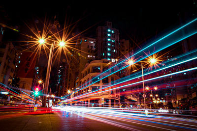 Light trails on city street at night