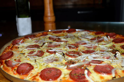 Close-up of pizza on table