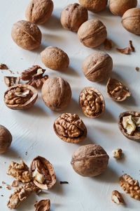 Directly above shot of almonds on white background