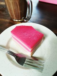 High angle view of dessert in plate on table