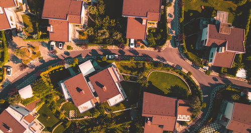 High angle view of buildings in city