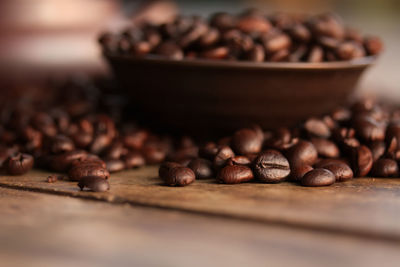 Close-up of coffee beans on table