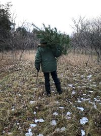 Rear view of man standing on field