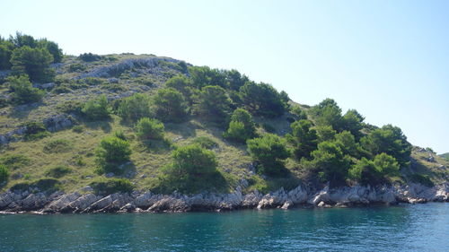 Scenic view of calm sea against clear sky