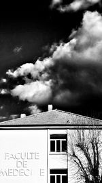 Low angle view of house against cloudy sky