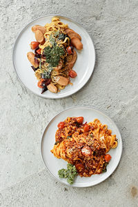 High angle view of food in plate on table