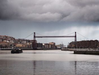 View of suspension bridge over river