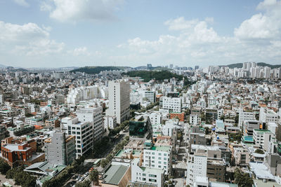 High angle view of townscape against sky