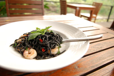 Close-up of salad in bowl on table