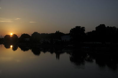 Scenic view of lake against sky during sunset