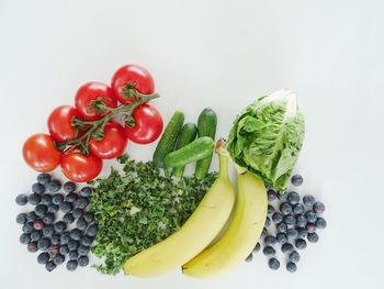 High angle view of tomatoes against white background